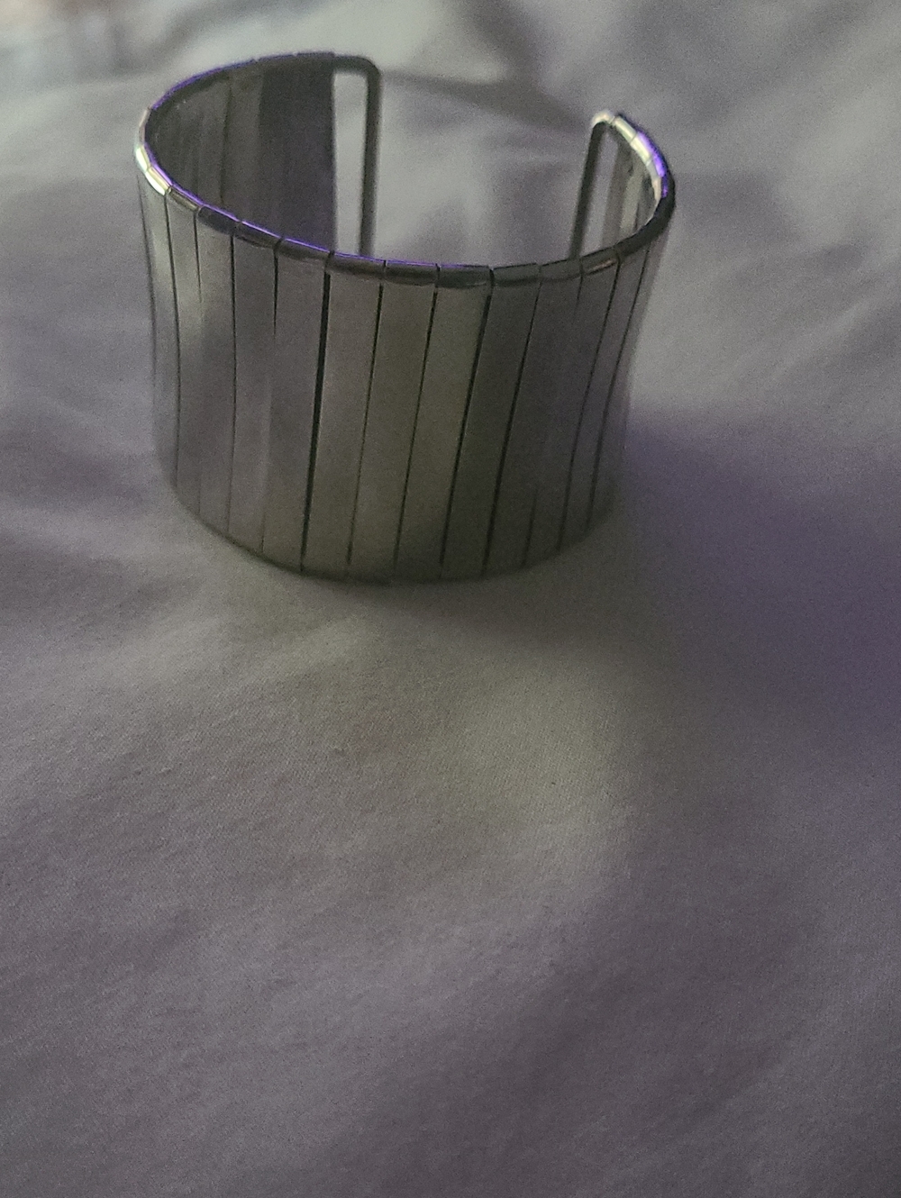 Wide Silver Ribbed Metal Cuff Bracelet